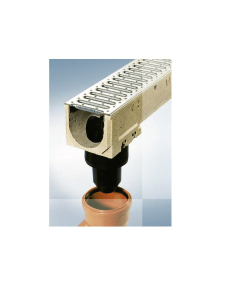 Vertical outlet connector DN110 with a siphon and strainer to the linear drainage system MEAGARD II